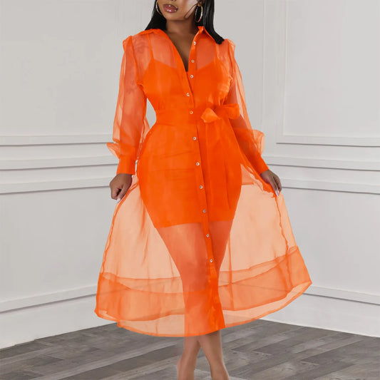 Mira – Mesh Shirt & Slip Dress Set