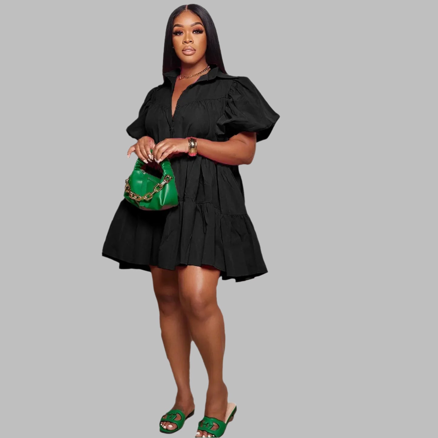 Lana Luxe – Puff Sleeve Swing Shirt Dress