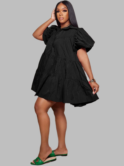 Lana Luxe – Puff Sleeve Swing Shirt Dress