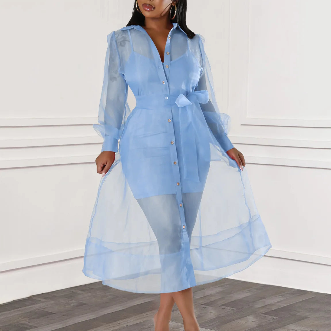 Mira – Mesh Shirt & Slip Dress Set