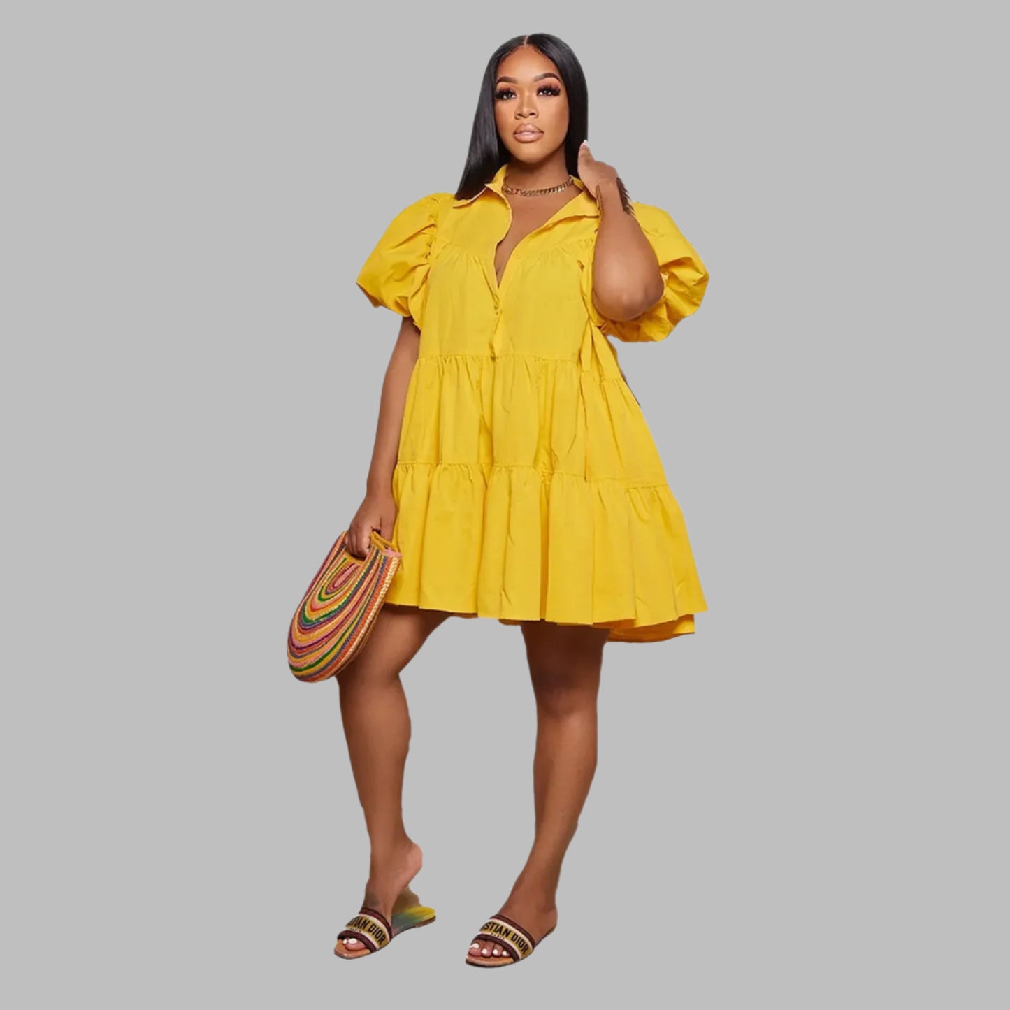 Lana Luxe – Puff Sleeve Swing Shirt Dress