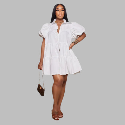 Lana Luxe – Puff Sleeve Swing Shirt Dress