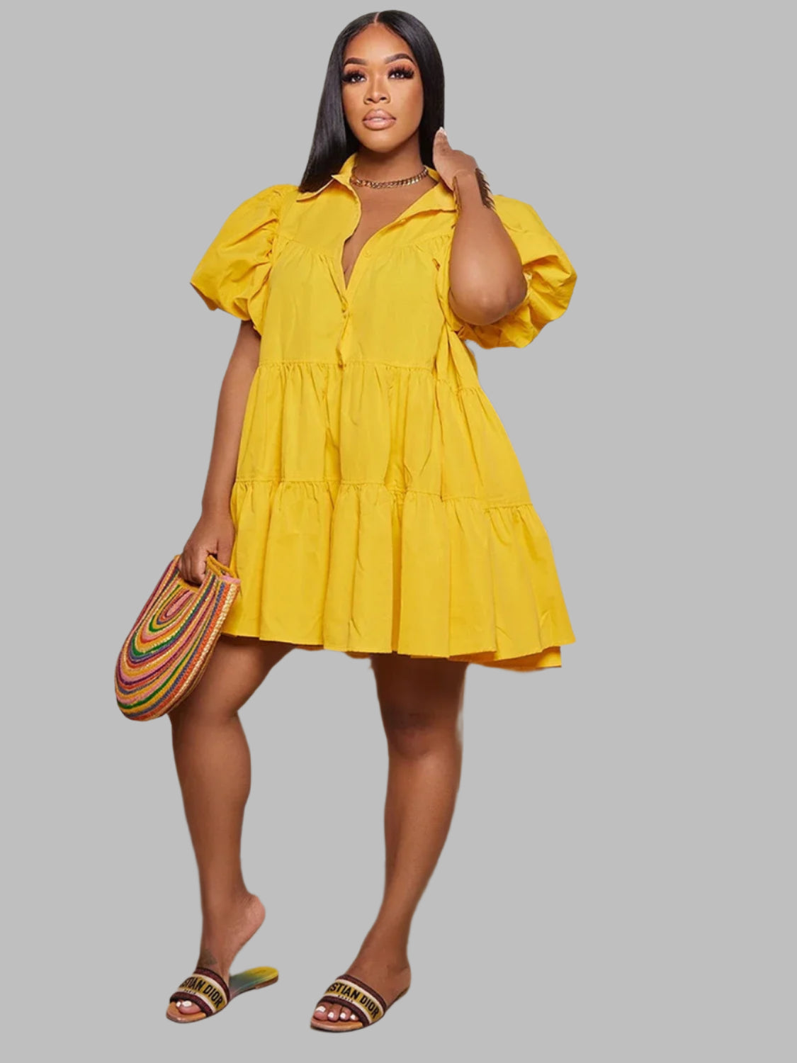 Lana Luxe – Puff Sleeve Swing Shirt Dress